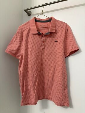 GUESS Coral Pink Micro-Pattern Polo